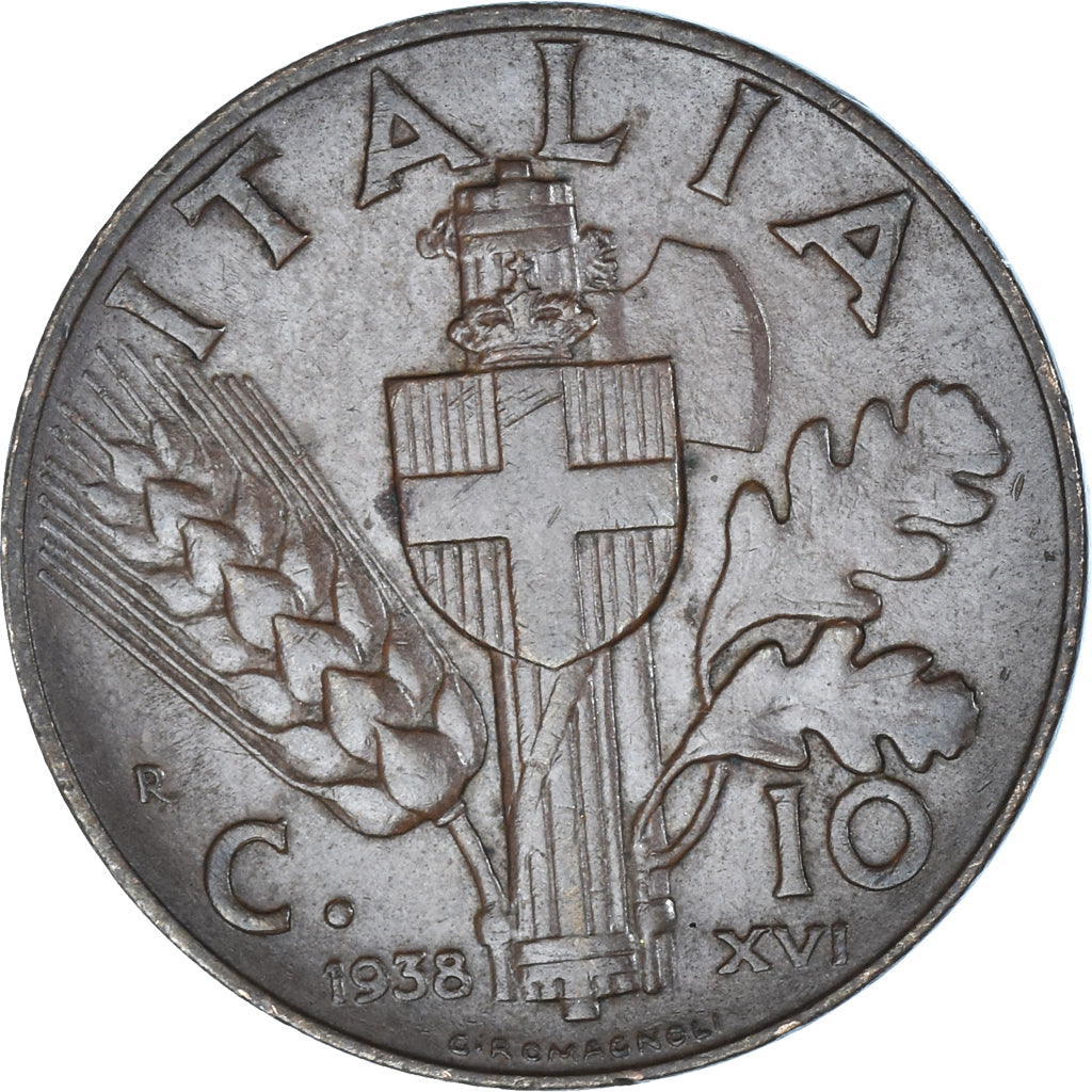Coin, Italy, Vittorio Emanuele III, 10 Centesimi, 1938, Rome, AU(50-53), Copper