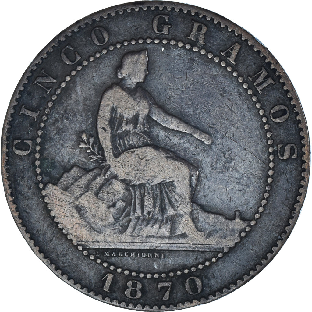 Moneda, España, Provisional Government, 5 Centimos, 1870, Provisional