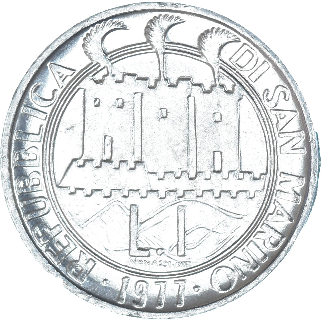 Moeda, San Marino, Lira, 1977, F.A.O., AU(55-58), Alumínio, KM:63