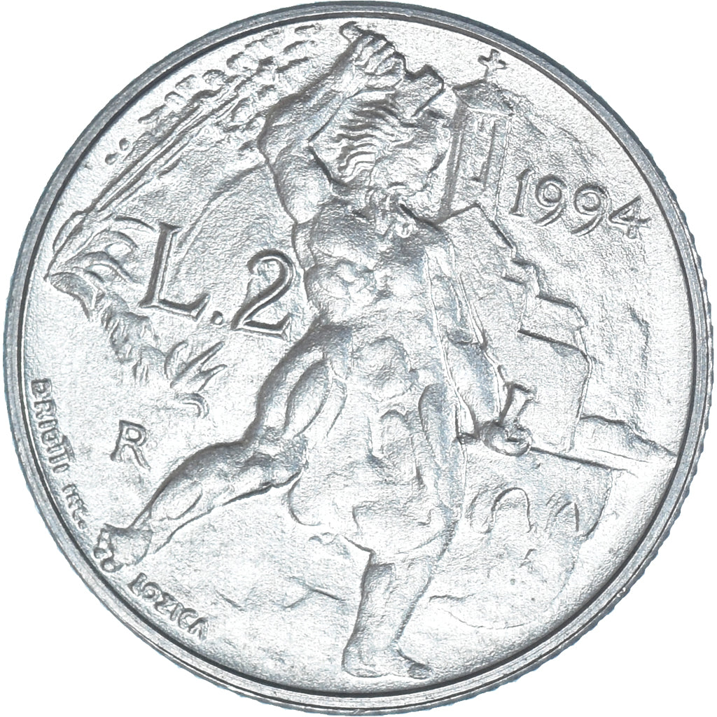 Coin, San Marino, 2 Lire, 1994, Rome, MS(63), Aluminum, KM:307