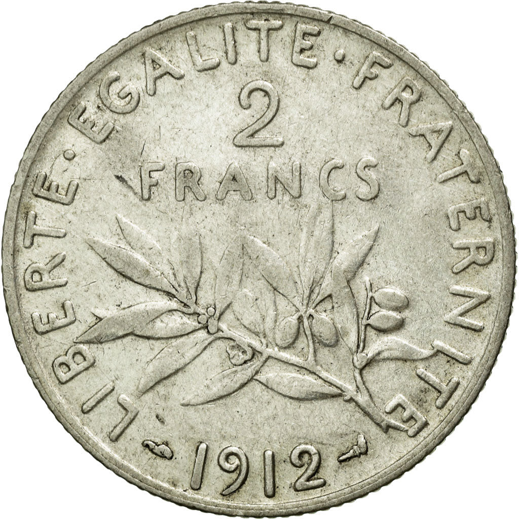 Moneta, Francja, Semeuse, 2 Francs, 1912, Paris, AU(50-53), Srebro, Gadoury:532