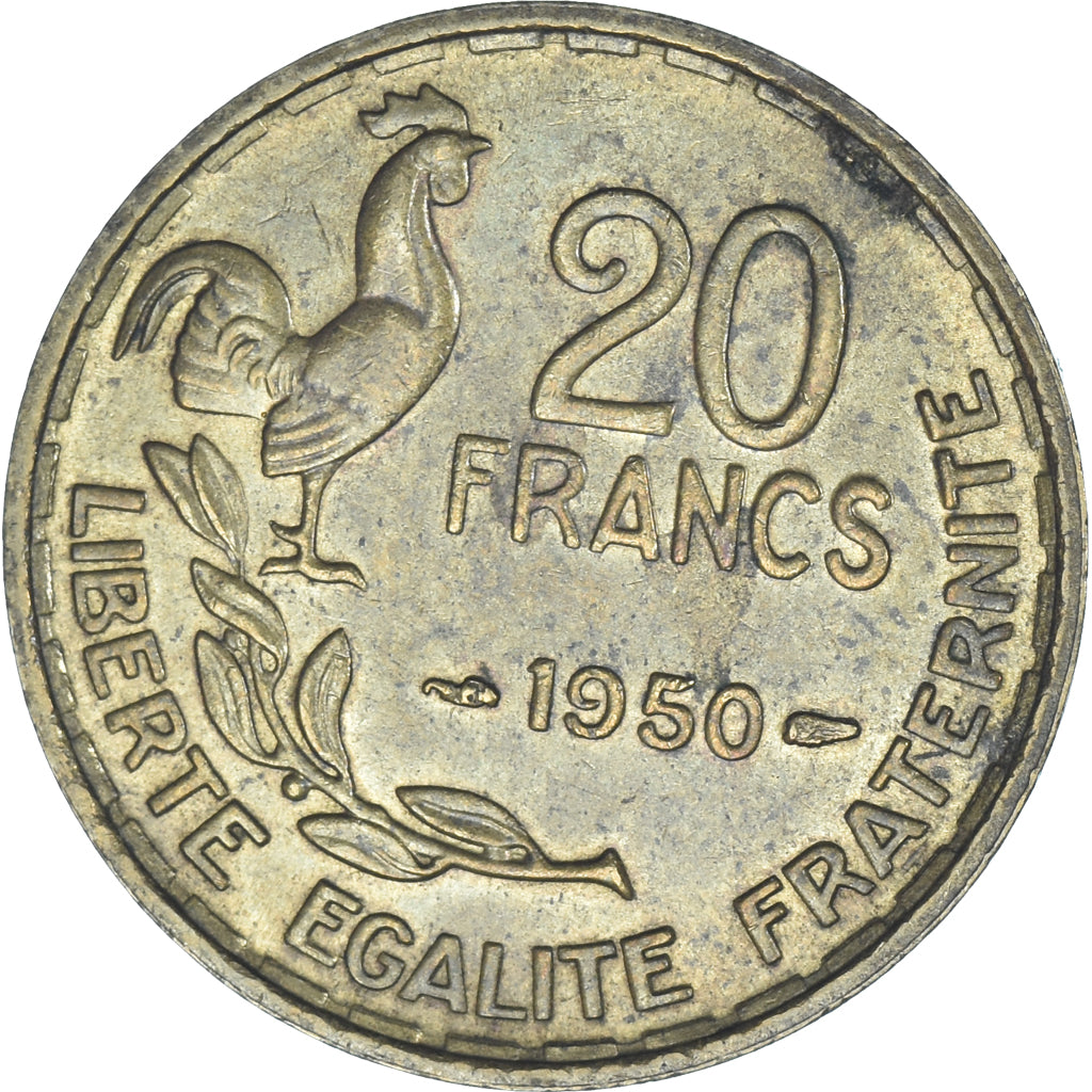 Moeda, França, Guiraud, 20 Francs, 1950, Paris, EF(40-45), Alumínio-Bronze