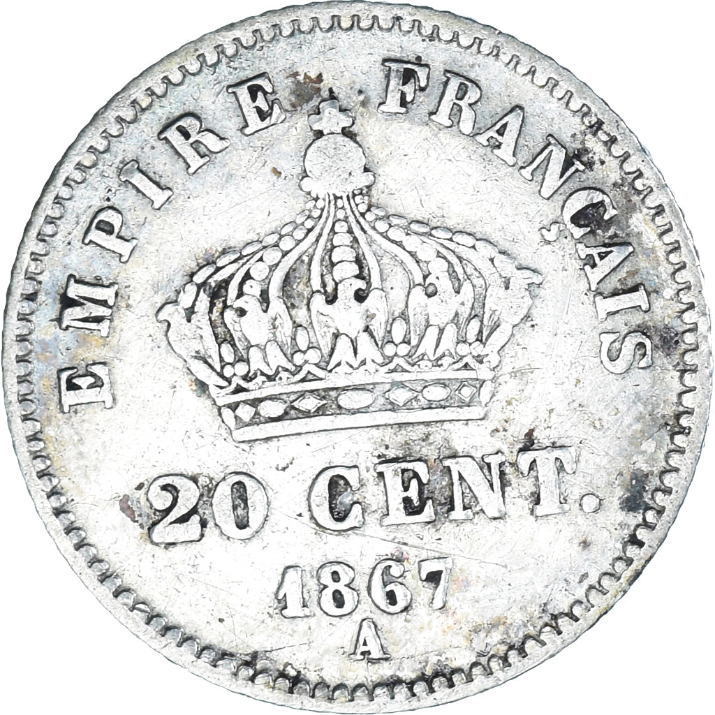 Coin, France, Napoleon III, 20 Centimes, 1867, Paris, VF(30-35), Silver
