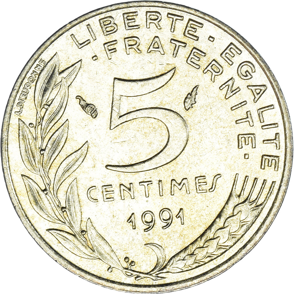 Moneta, Francia, Marianne, 5 Centimes, 1991, Paris, SPL, Alluminio-bronzo
