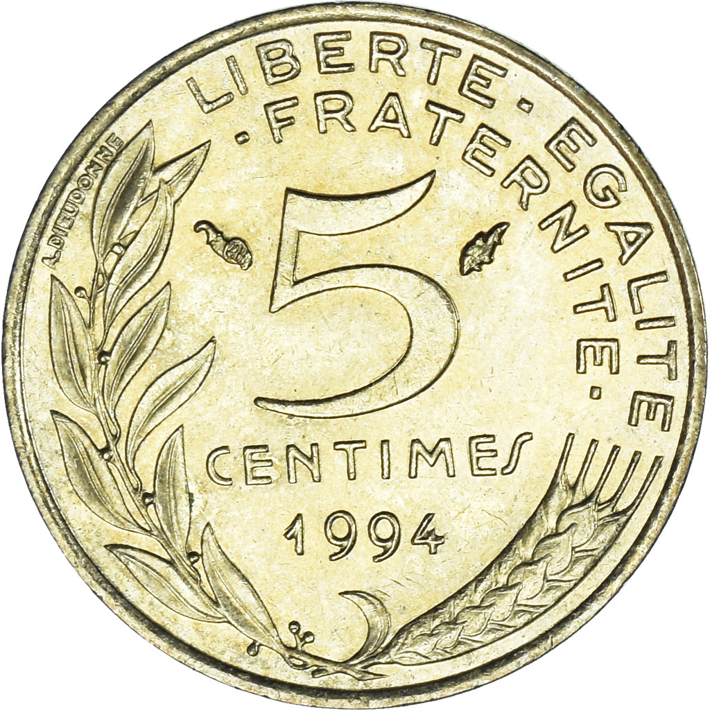 Moneda, Francia, Marianne, 5 Centimes, 1994, Paris, MBC+, Aluminio - bronce