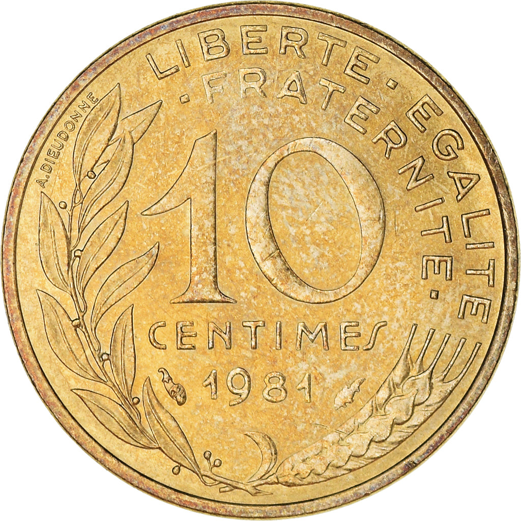 Moneda, Francia, Marianne, 10 Centimes, 1981, Paris, MBC+, Aluminio - bronce