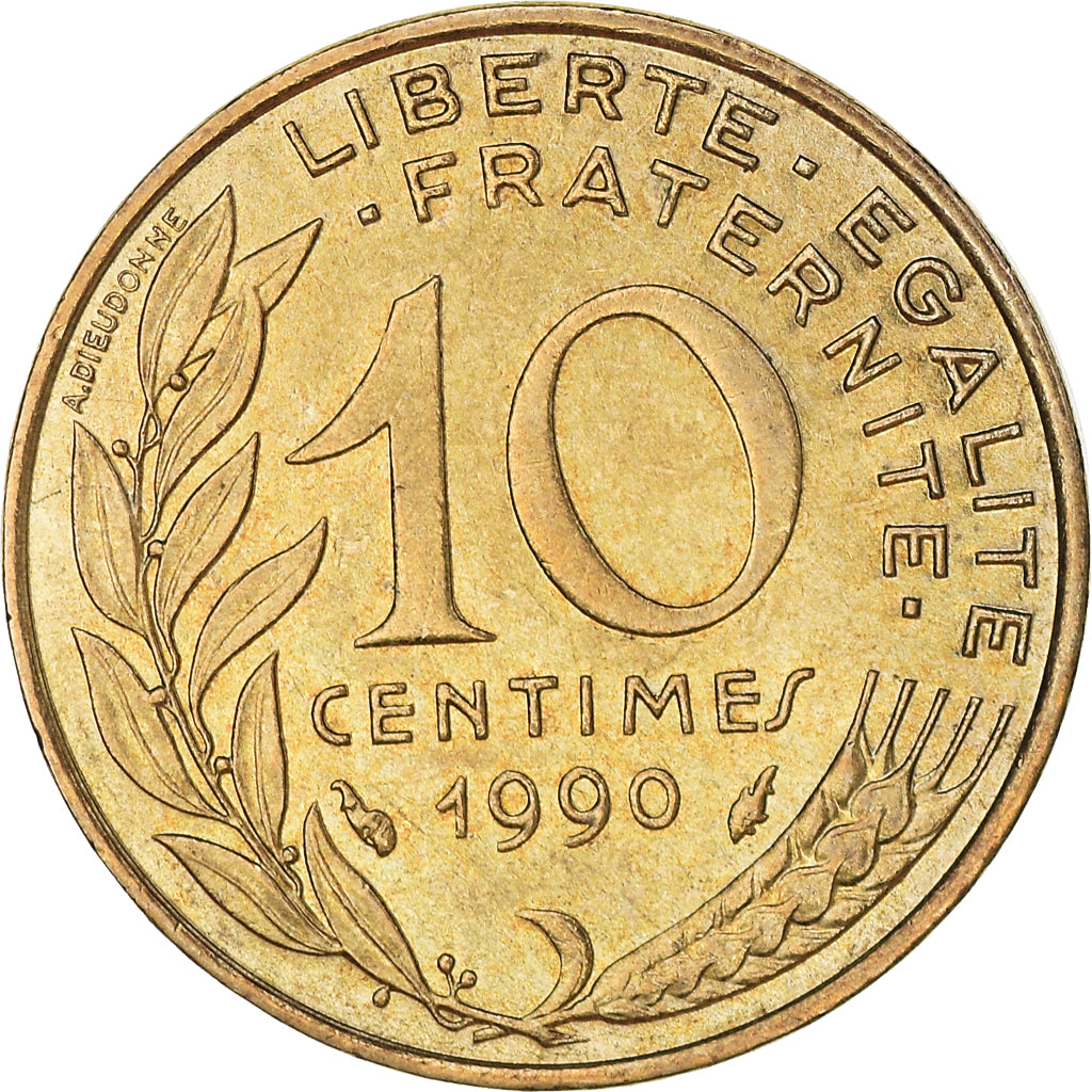 Munten, Frankrijk, Marianne, 10 Centimes, 1990, Paris, ZF+, Aluminum-Bronze