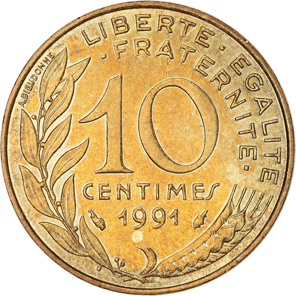 Munten, Frankrijk, Marianne, 10 Centimes, 1991, Paris, ZF+, Aluminum-Bronze