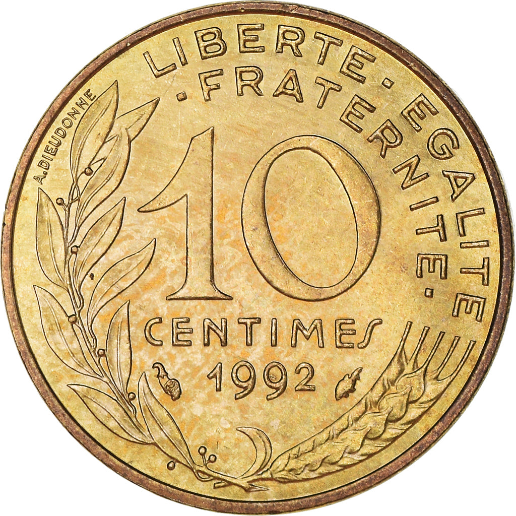 Munten, Frankrijk, Marianne, 10 Centimes, 1992, Paris, PR, Aluminum-Bronze