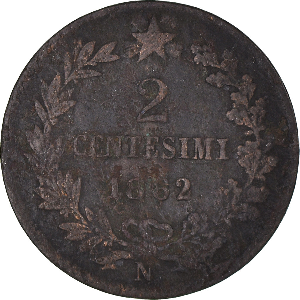 Coin, Italy, Vittorio Emanuele II, 2 Centesimi, 1862, Naples, F(12-15), Copper