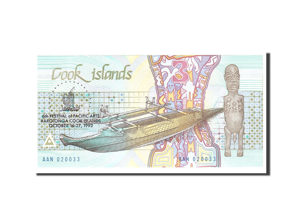 Banknote, Cook Islands, 3 Dollars, 1992, Undated, KM:6, UNC(65-70)