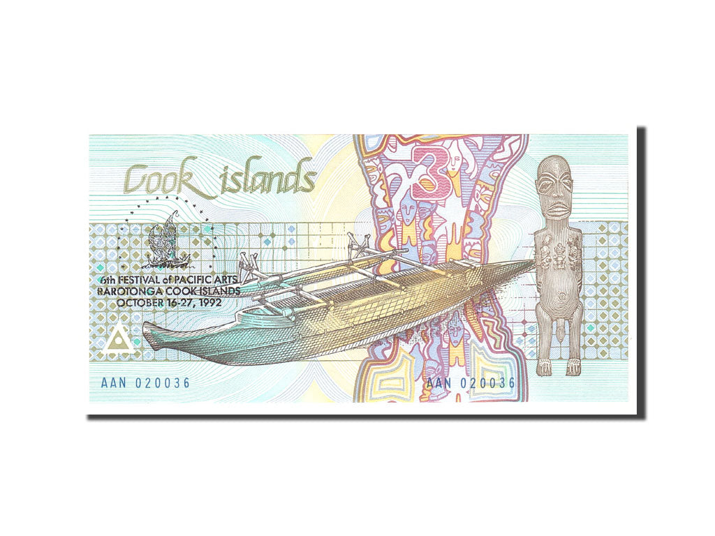 Geldschein, Cookinseln, 3 Dollars, 1992, Undated, KM:6, UNZ