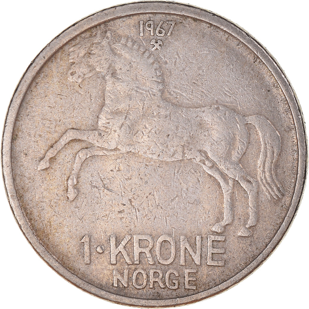 Moneta, Norwegia, Olav V, Krone, 1967, VF(30-35), Miedź-Nikiel, KM:409