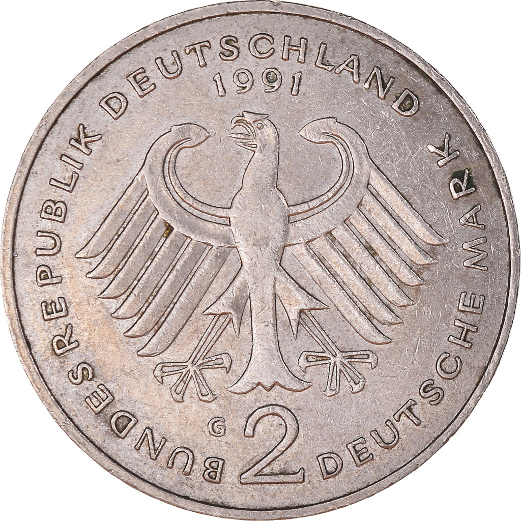 Moneda, ALEMANIA - REPÚBLICA FEDERAL, 2 Mark, 1991, Karlsruhe, MBC, Cobre -