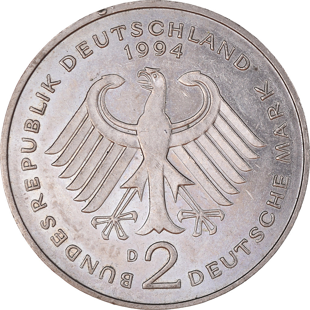 Moneda, ALEMANIA - REPÚBLICA FEDERAL, 2 Mark, 1994, Munich, MBC, Cobre -