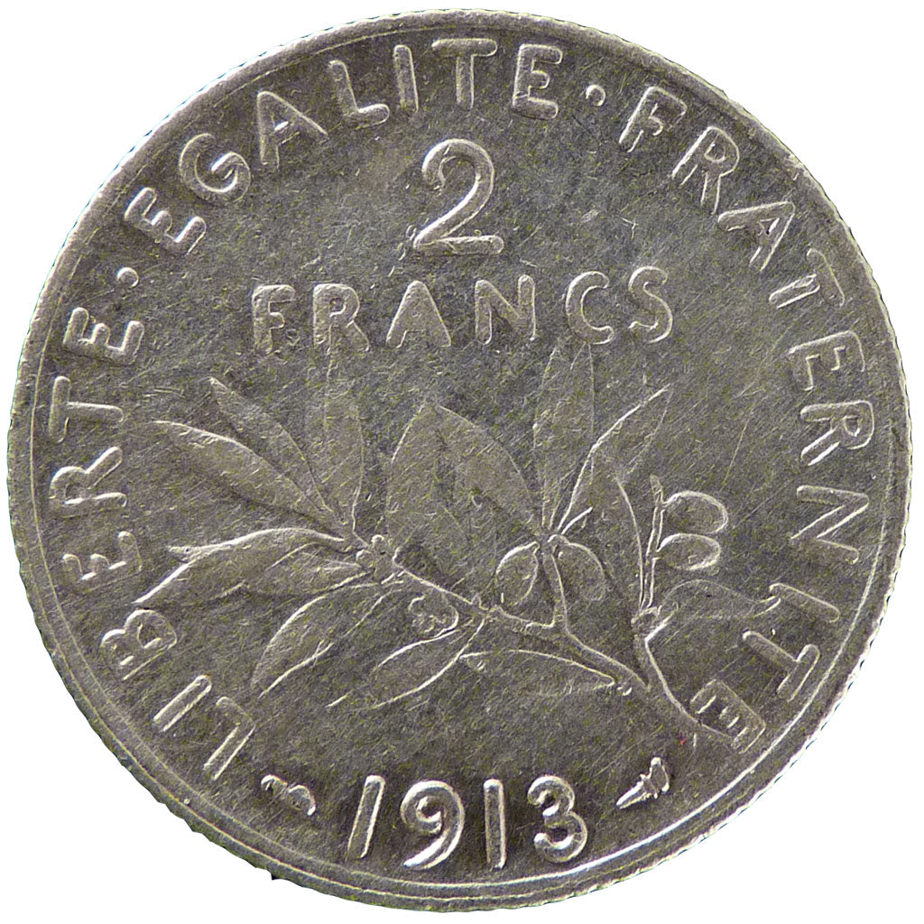 FRANCE, Semeuse, 2 Francs, 1913, Paris, KM #845.1, EF(40-45), Silver, 27,...