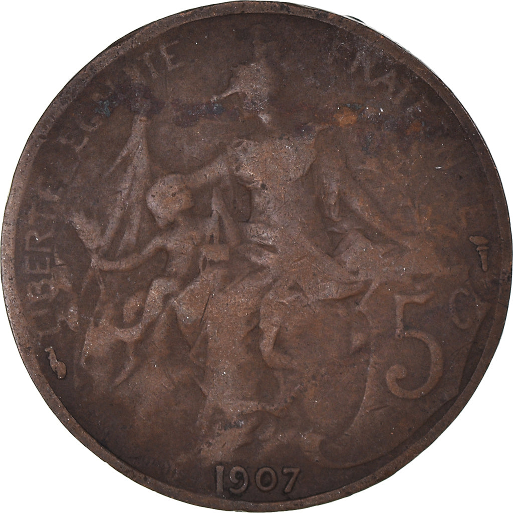 Moneta, Francia, Dupuis, 5 Centimes, 1907, Paris, B+, Bronzo, KM:842