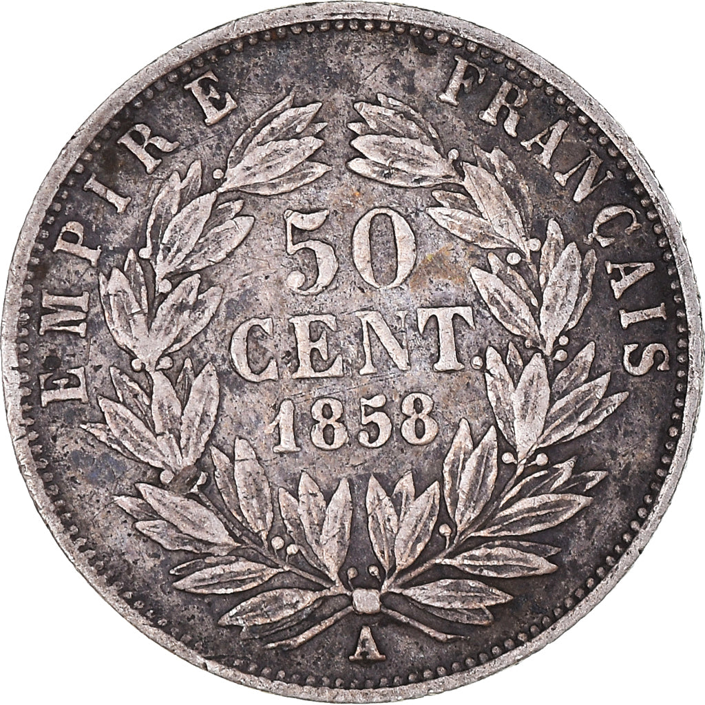 Moneta, Francia, Napoleon III, Napoléon III, 50 Centimes, 1858, Paris, MB+
