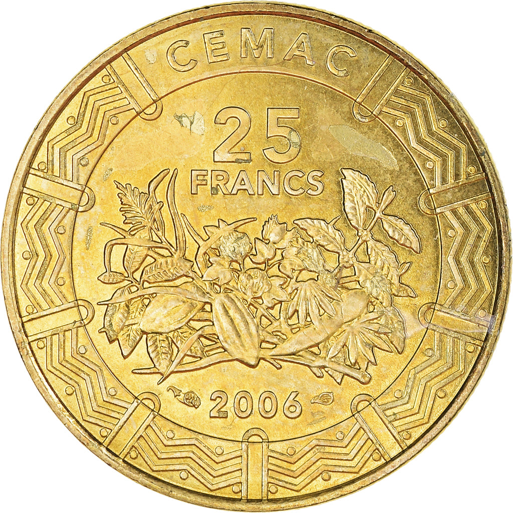 Coin, Central African States, 25 Francs, 2006, Paris, MS(63), Brass, KM:20