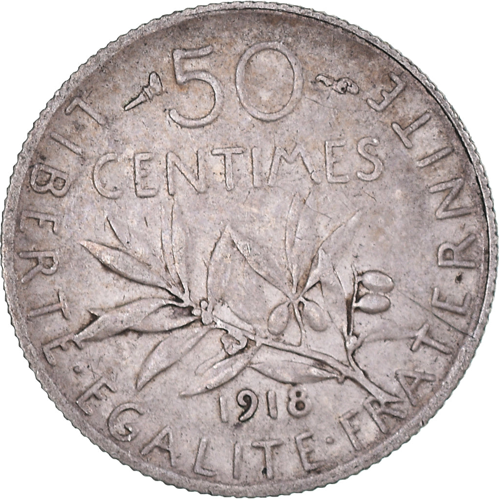Moneta, Francja, Semeuse, 50 Centimes, 1918, Paris, VF(30-35), Srebro, KM:854