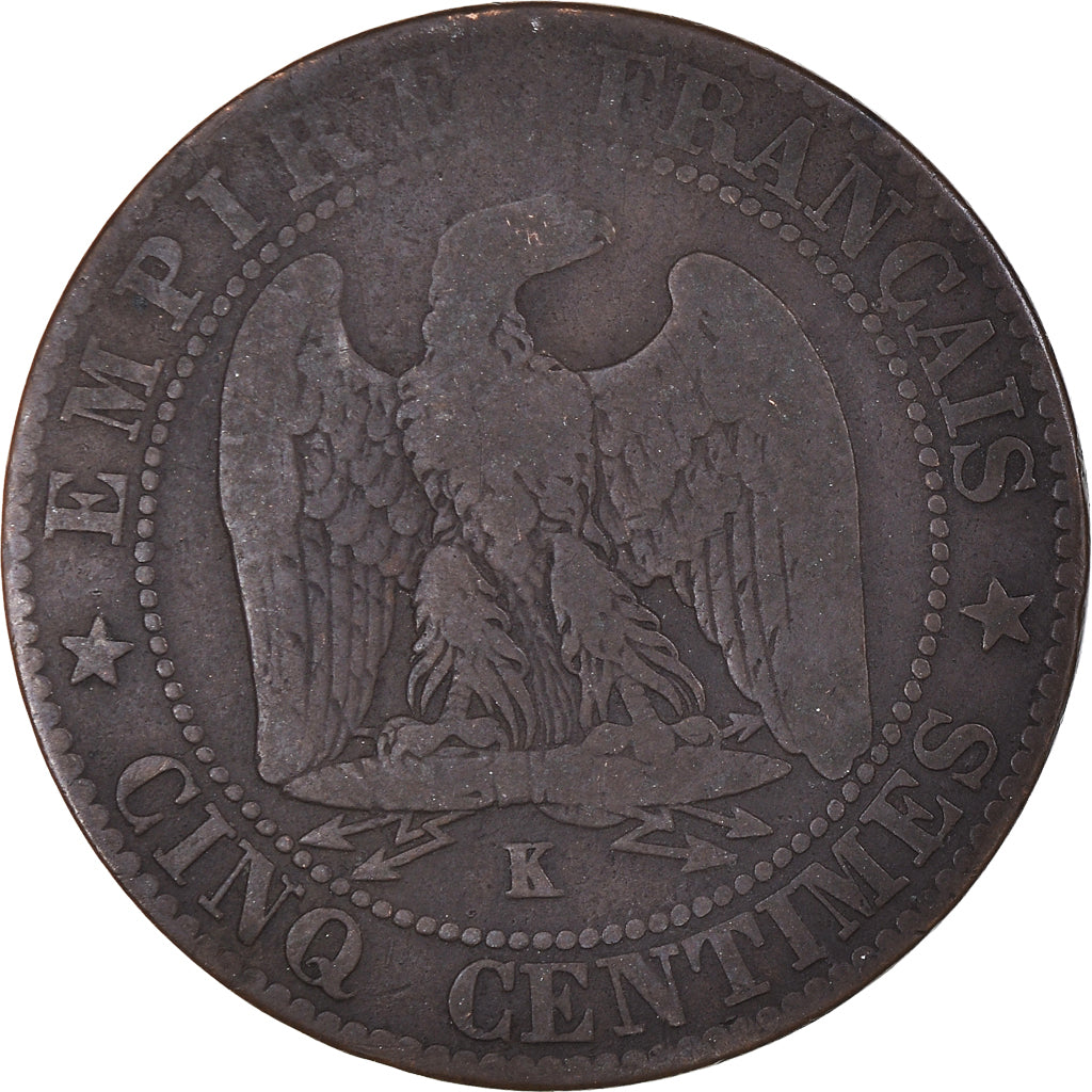 Moneda, Francia, Napoleon III, Napoléon III, 5 Centimes, 1862, Bordeaux, BC+