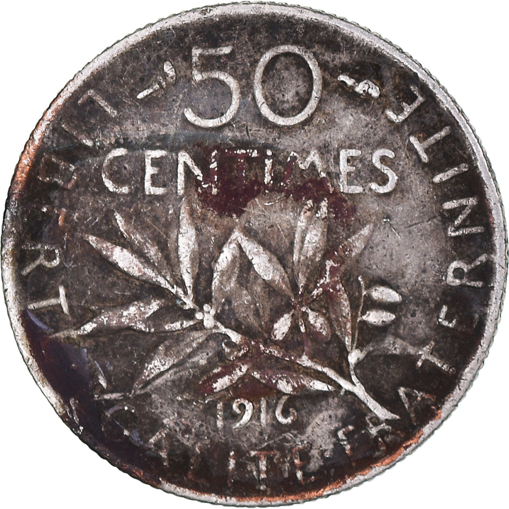 Moeda, França, Semeuse, 50 Centimes, 1916, Paris, F(12-15), Prata, KM:854