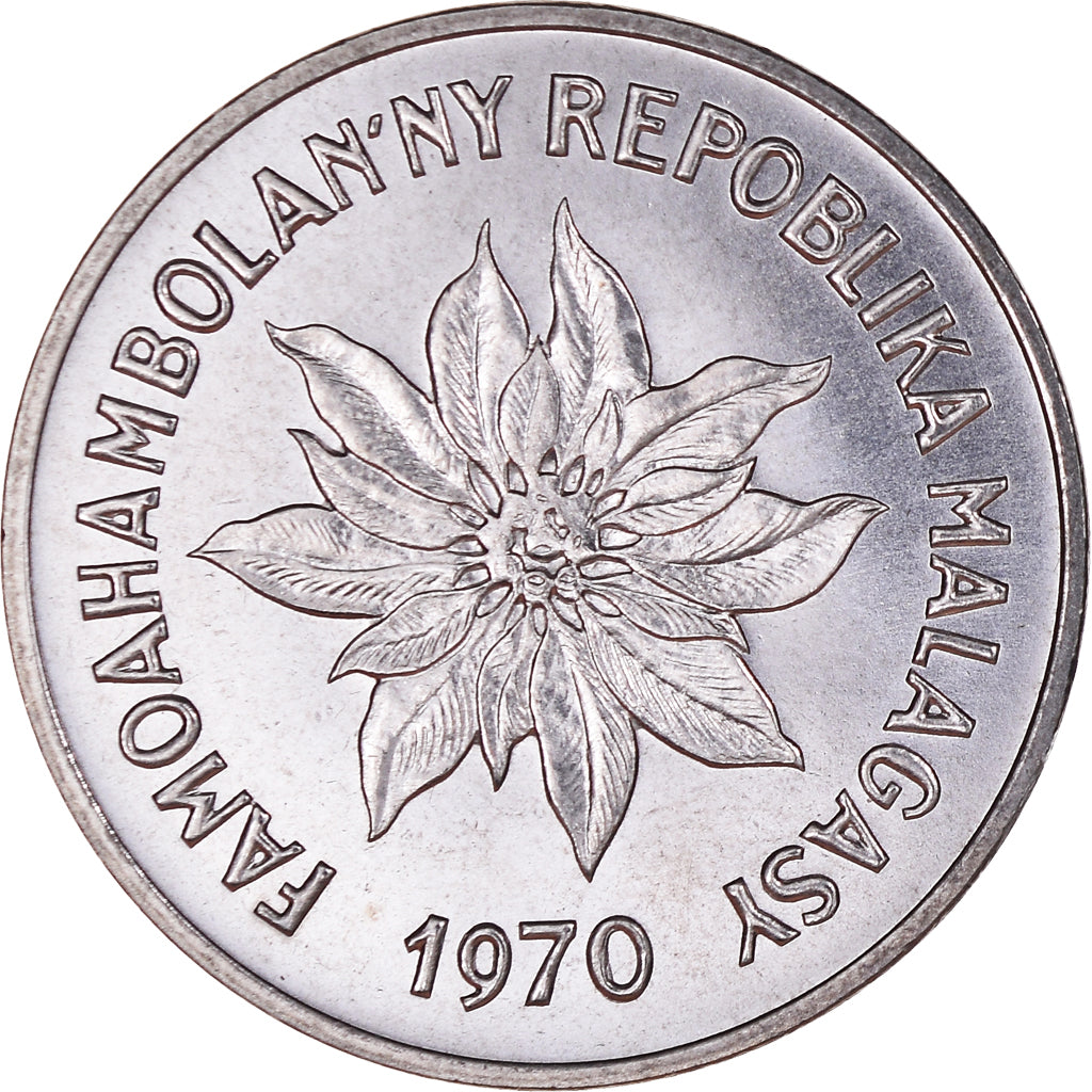 Coin, Madagascar, 5 Francs, Ariary, 1970, Paris, AU(55-58), Stainless Steel