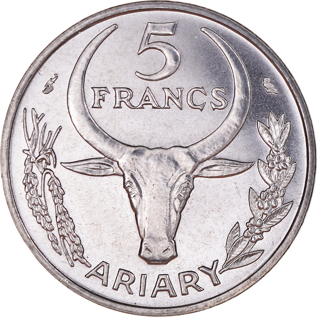 Coin, Madagascar, 5 Francs, Ariary, 1970, Paris, AU(55-58), Stainless Steel