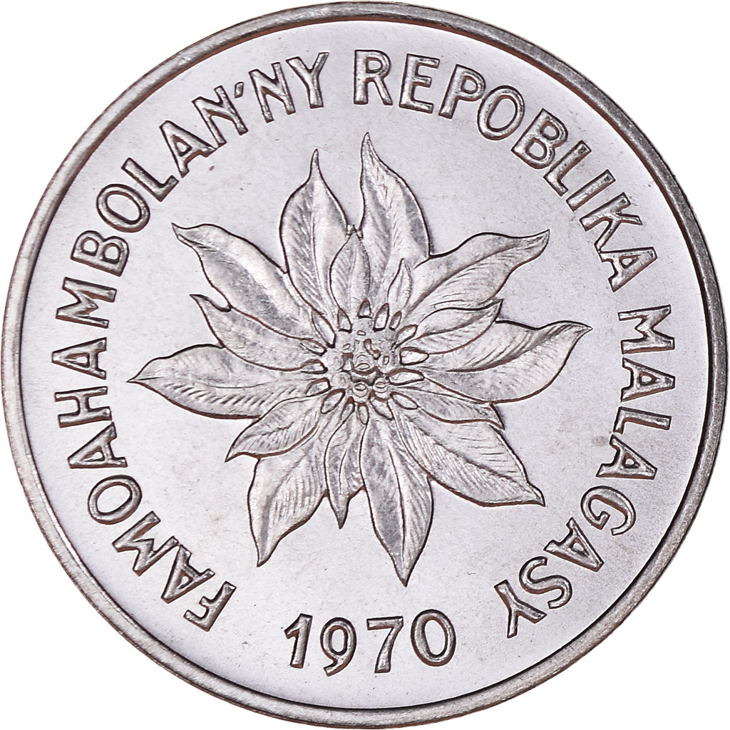 Coin, Madagascar, 2 Francs, 1970, Paris, MS(63), Stainless Steel, KM:9