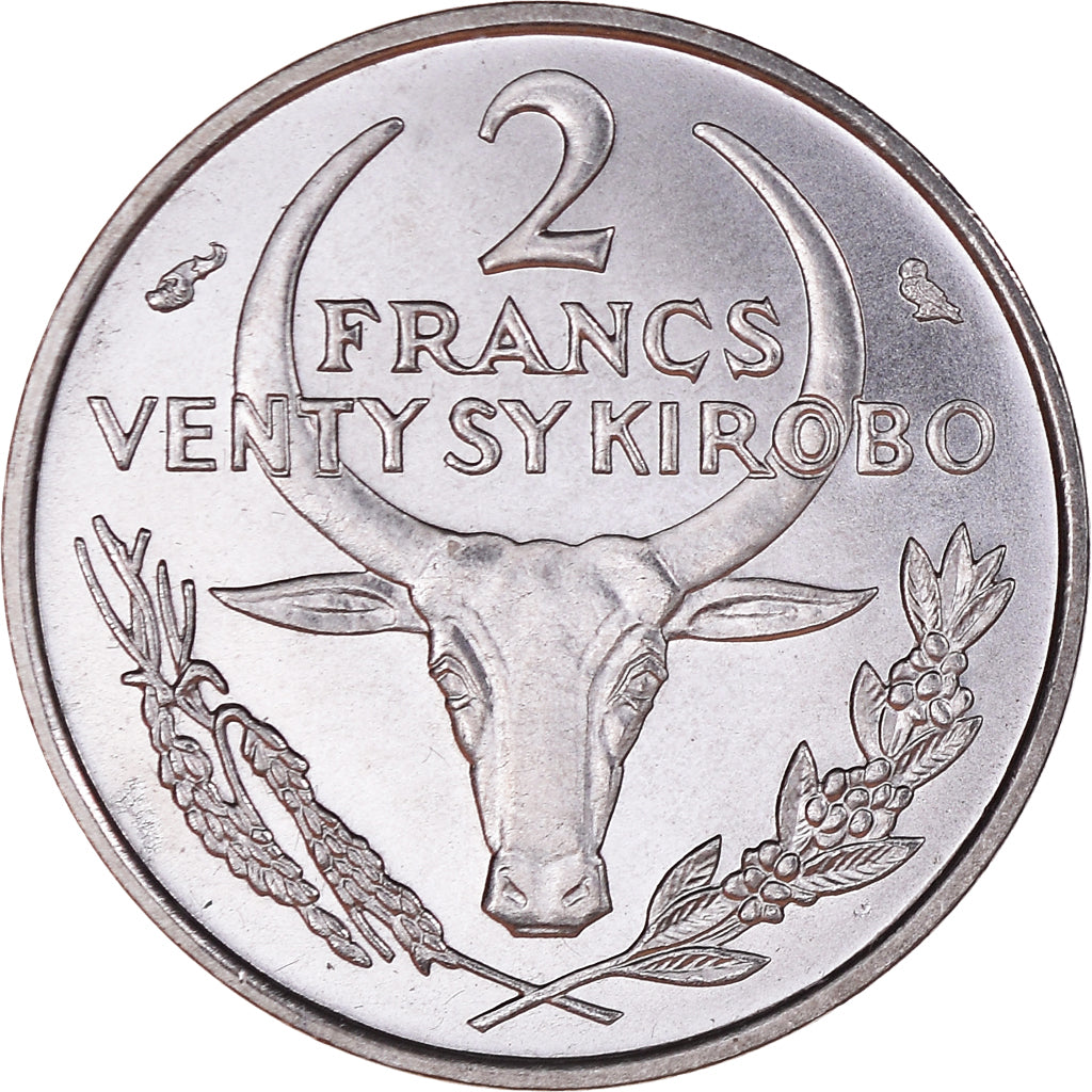 Coin, Madagascar, 2 Francs, 1970, Paris, MS(63), Stainless Steel, KM:9