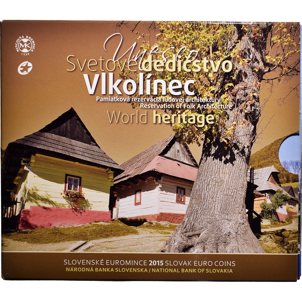 Slovakia, Euro-Set, 2015, Unesco architecture Vlkolinec.Set 8 Monnaies et 1