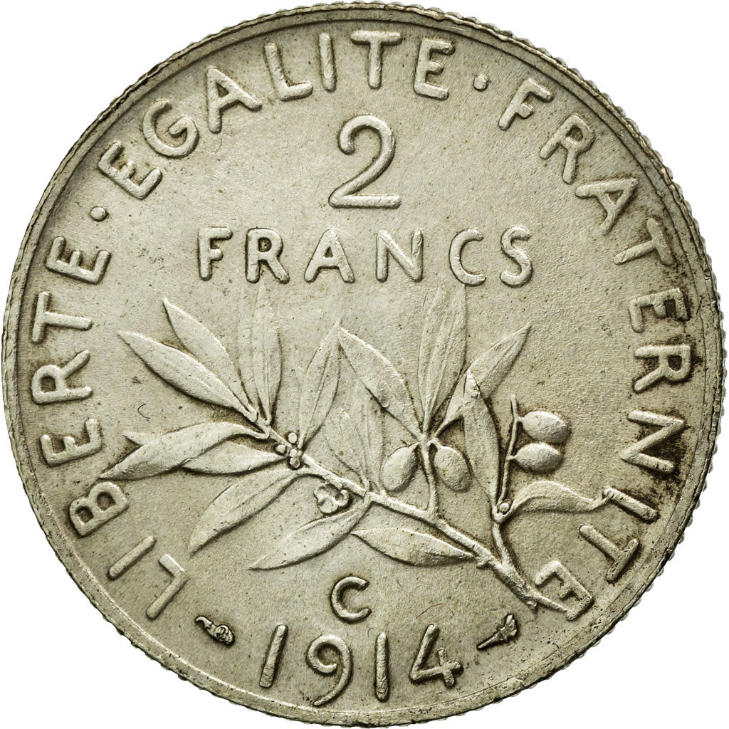 Coin, France, Semeuse, 2 Francs, 1914, Castelsarrasin, AU(55-58), Silver
