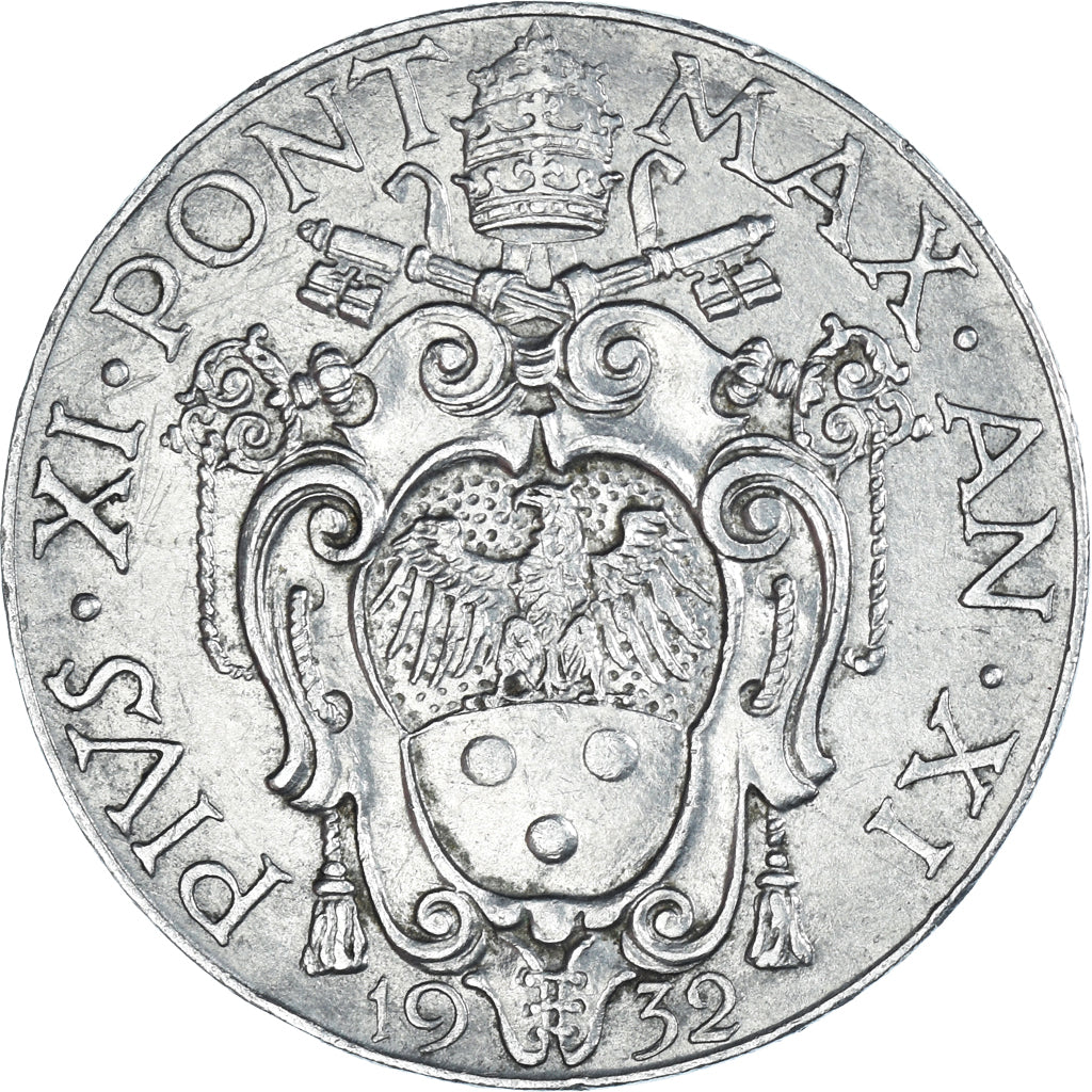 Coin, VATICAN CITY, Pius XI, 2 Lire, 1932, AU(50-53), Nickel, KM:6