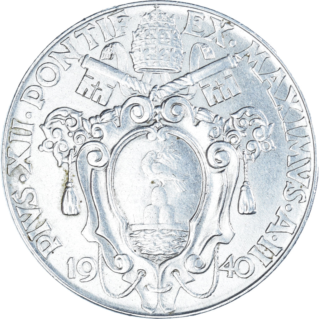 Coin, VATICAN CITY, Pius XII, 2 Lire, 1940, Roma, AU(55-58), Stainless Steel