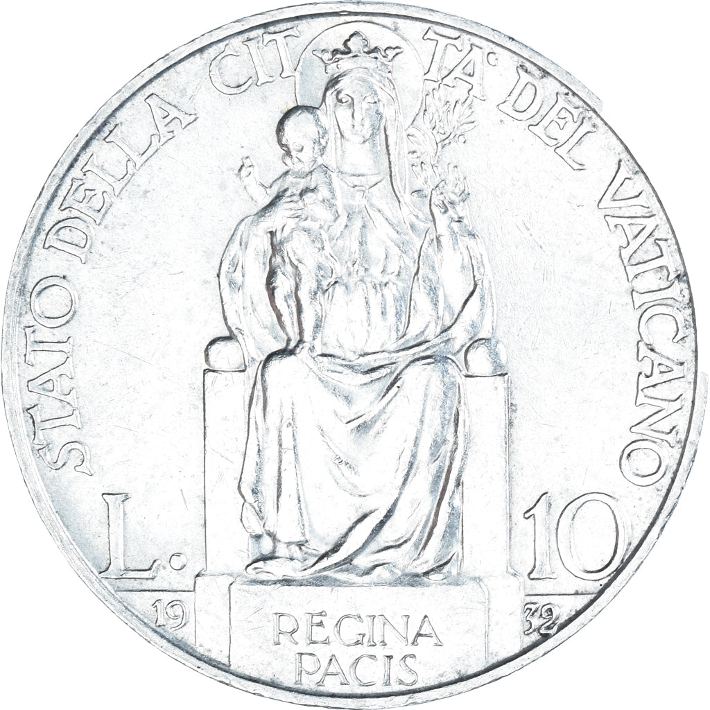 Coin, VATICAN CITY, Pius XI, 10 Lire, 1932, Roma, AU(50-53), Silver, KM:8