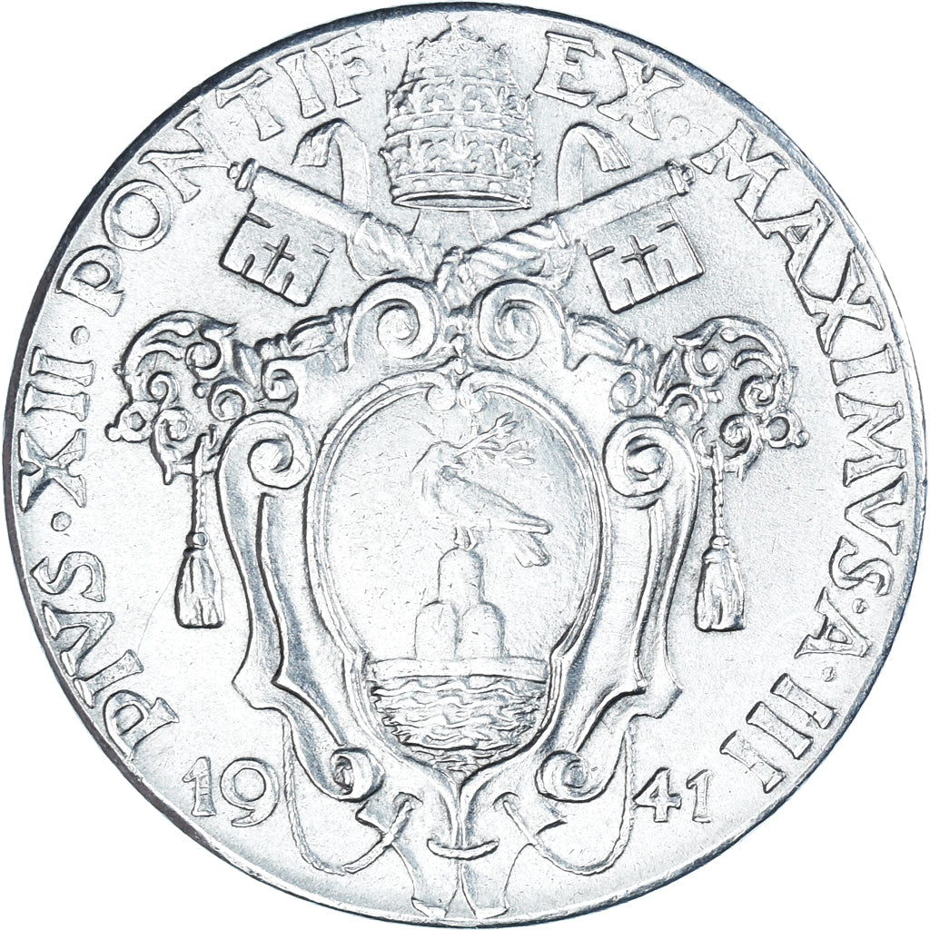Moneta, PAŃSTWO WATYKAŃSKIE, Pius XII, 50 Centesimi, 1941, AU(55-58), Stal