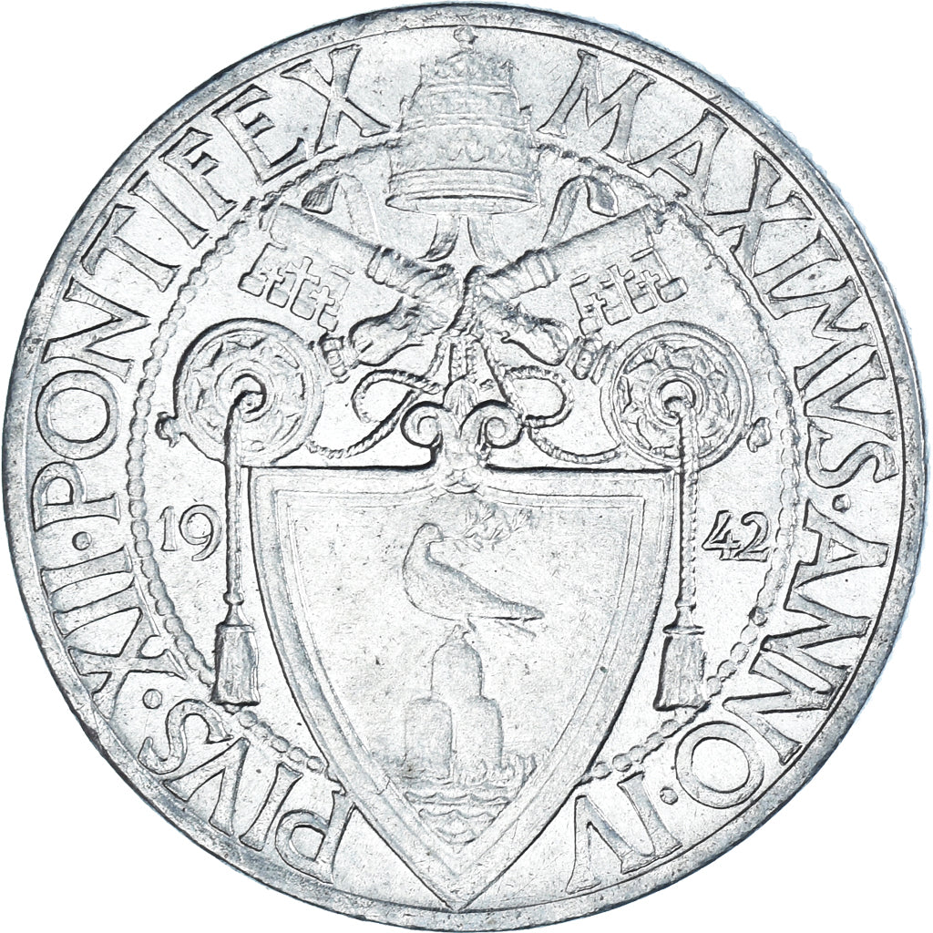 Coin, VATICAN CITY, Pius XII, 50 Centesimi, 1942, Roma, AU(55-58), Stainless
