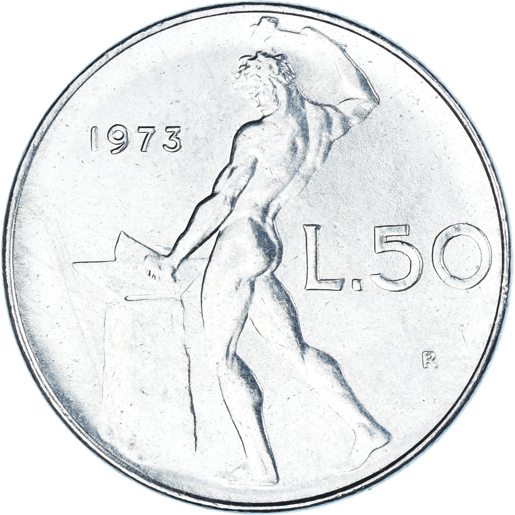Coin, Italy, 50 Lire, 1973, Rome, MS(63), Stainless Steel, KM:95.1