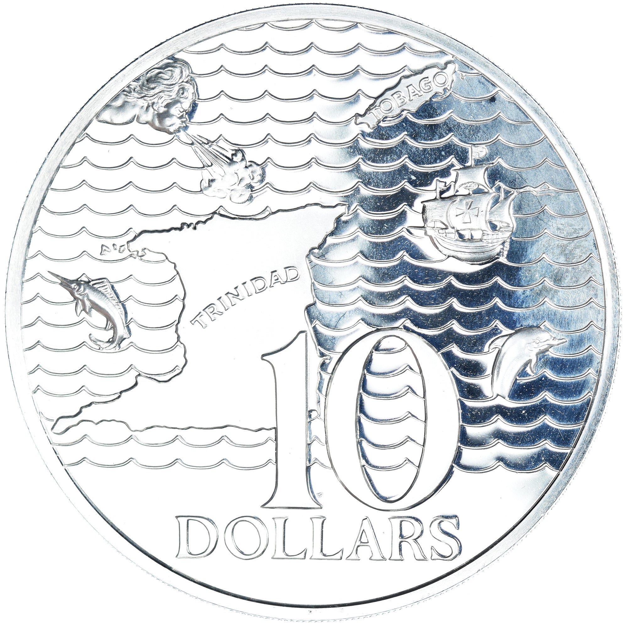 Coin, TRINIDAD & TOBAGO, 10 Dollars, 1976, Franklin Mint, BE, MS(65-70), Silver
