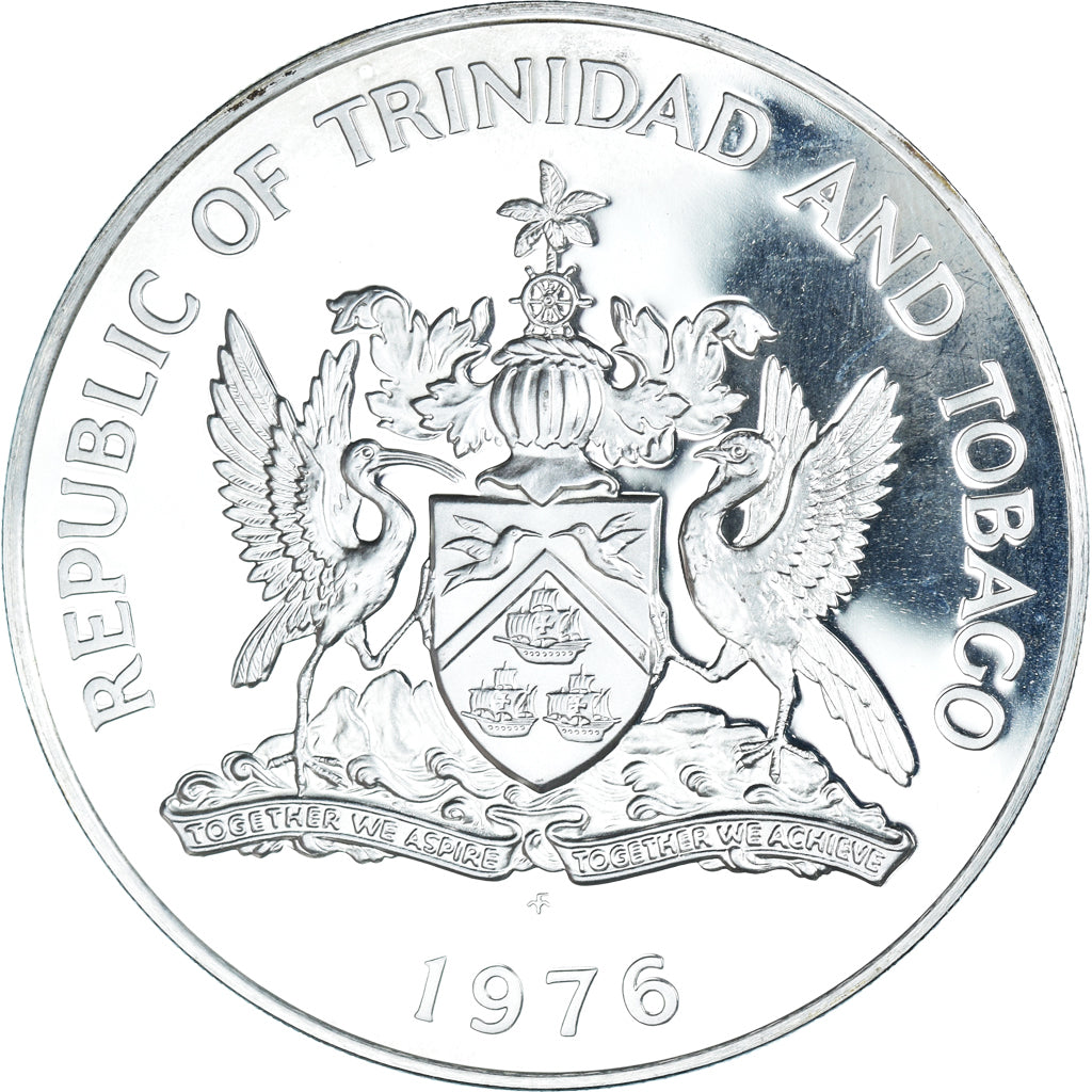 Coin, TRINIDAD & TOBAGO, 5 Dollars, 1976, Franklin Mint, BE, MS(65-70), Silver
