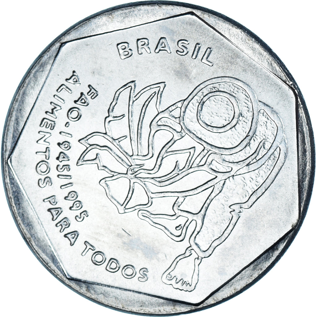 Moneda, Brasil, 25 Centavos, 1995, 50th Anniversary - FAO, SC, Acero inoxidable