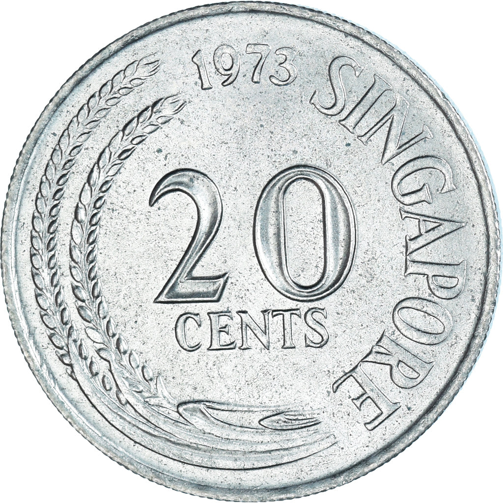 Moeda, Singapura, 20 Cents, 1973, Singapore Mint, AU(50-53), Cobre-níquel, KM:4