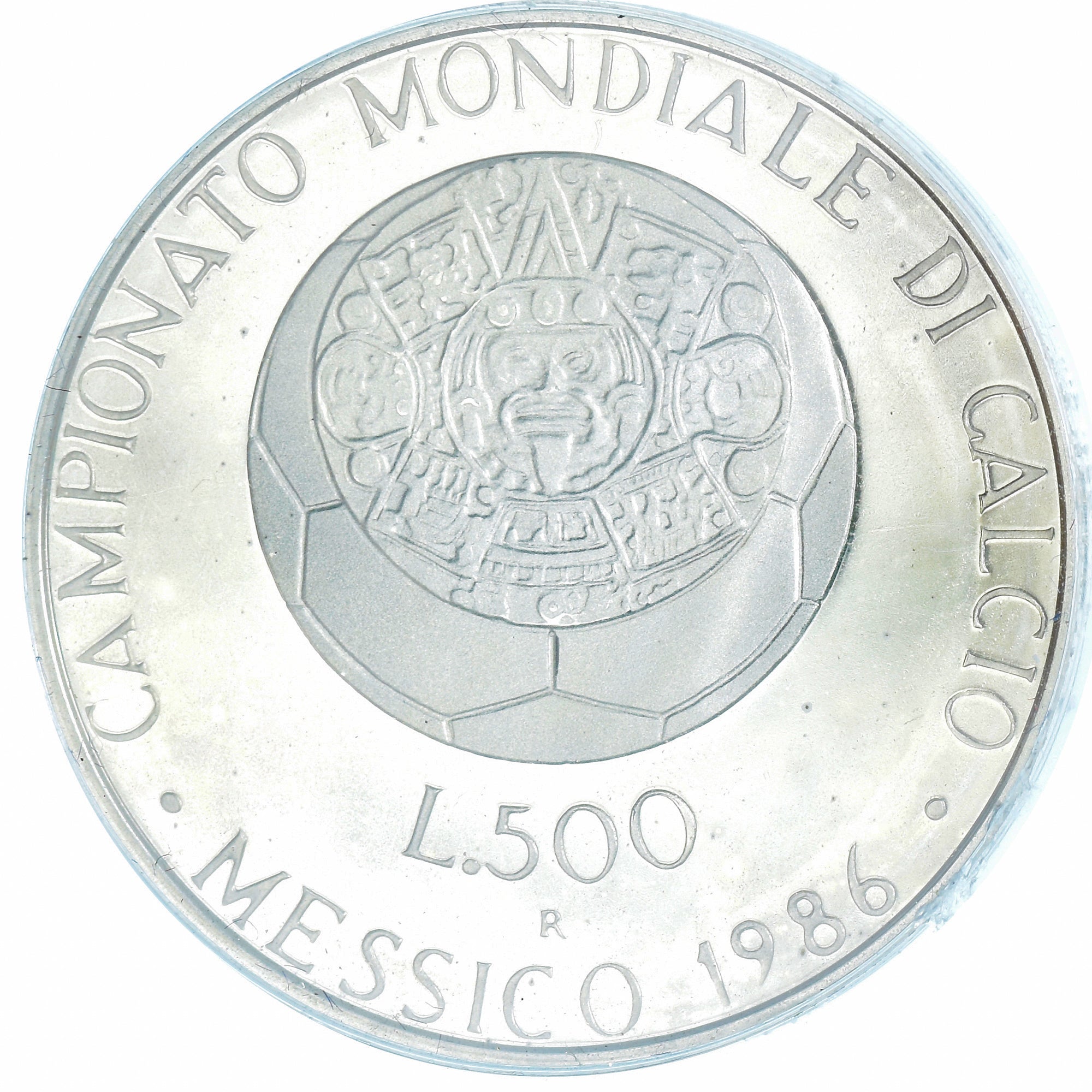 Moeda, Itália, 500 Lire, 1986, Mondial FIFA de Mexico.BE, MS(65-70), Prata