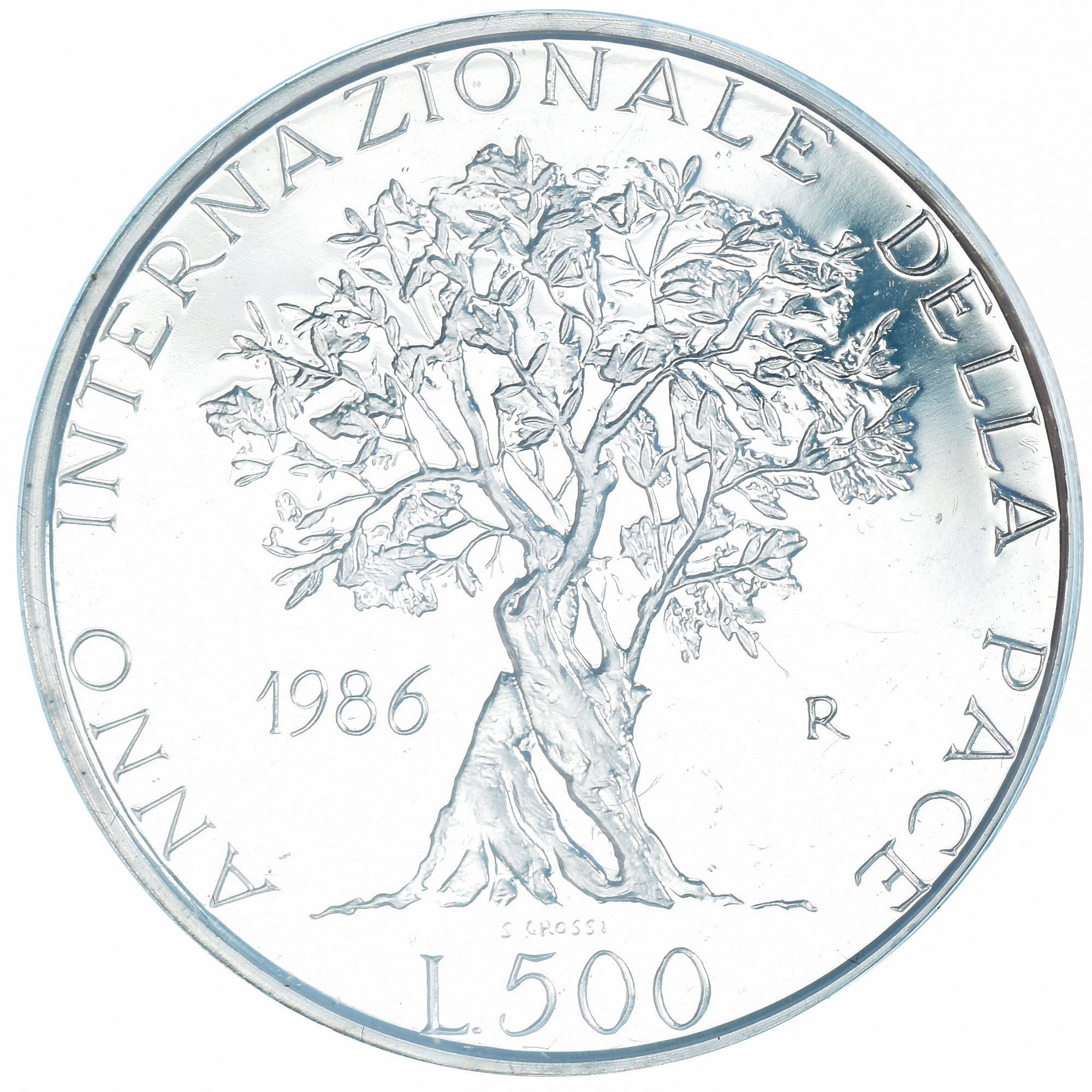 Coin, Italy, 500 Lire, 1986, Année de la paix.BE, MS(65-70), Silver, KM:120