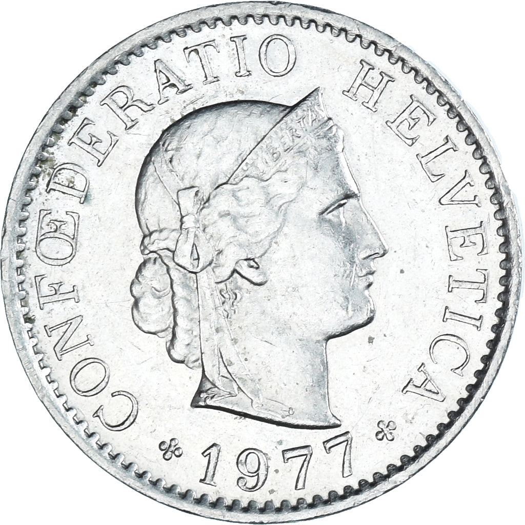 Moneta, Szwajcaria, 5 Rappen, 1977, Bern, AU(50-53), Miedź-Nikiel, KM:26