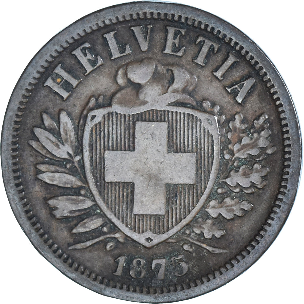 Coin, Switzerland, 2 Rappen, 1875, Bern, AU(50-53), Bronze, KM:4.1