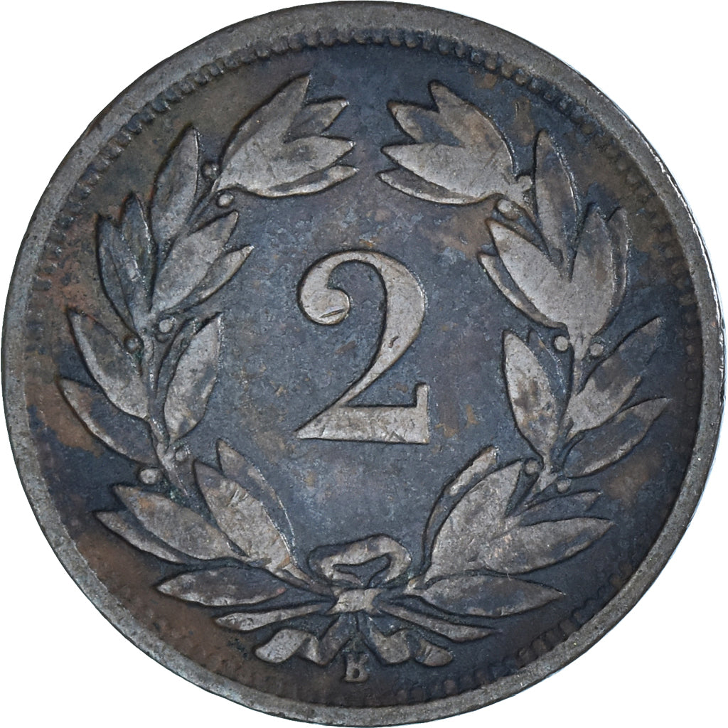Coin, Switzerland, 2 Rappen, 1866, Bern, EF(40-45), Bronze, KM:4.1