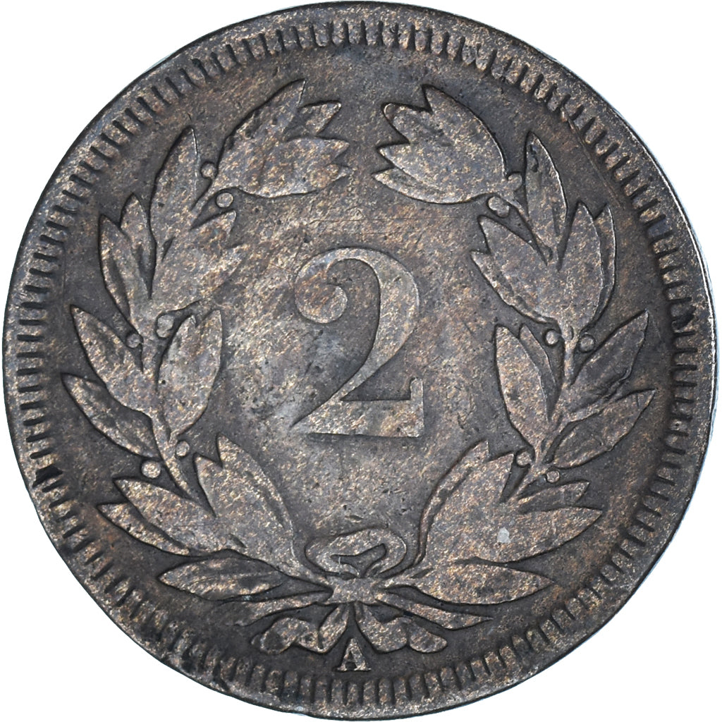 Coin, Switzerland, 2 Rappen, 1851, Paris, VF(30-35), Bronze, KM:4.1