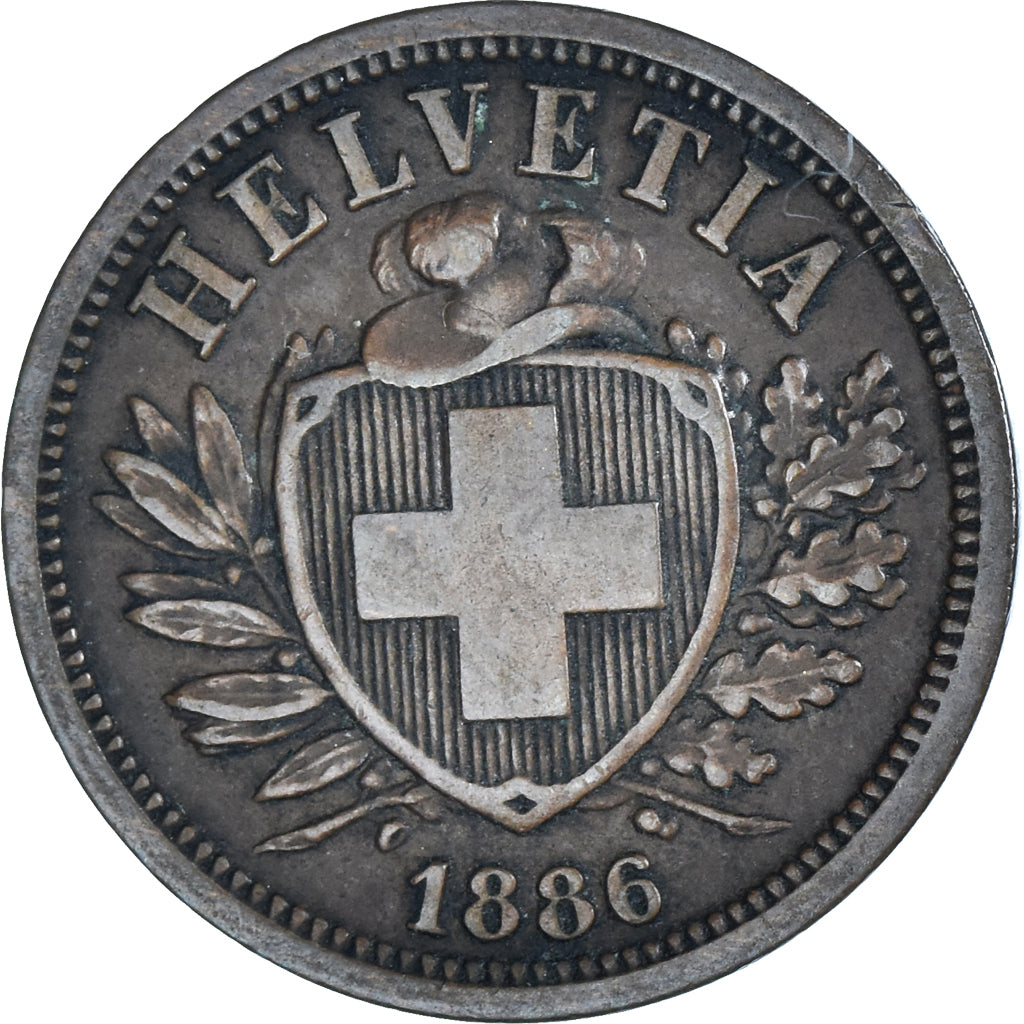 Coin, Switzerland, 2 Rappen, 1886, Bern, EF(40-45), Bronze, KM:4.1