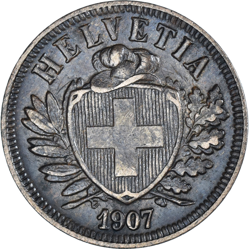 Moneta, Szwajcaria, 2 Rappen, 1907, Bern, EF(40-45), Brązowy, KM:4.2